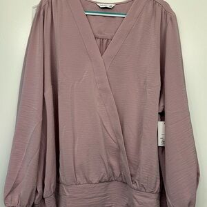 Nine West Purple Wrap Blouse with Puff Sleeves